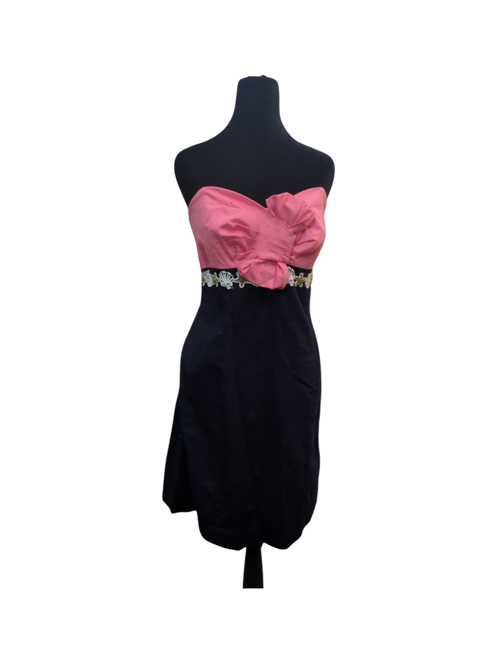 Lilly Pulitzer Strapless Dress Size 14 Pink Navy Nautical Beaded Cocktail Party